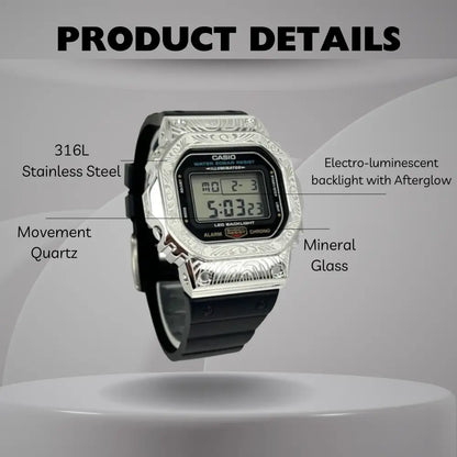 Montre CasiOak Custom Silver Black Pattern - – mod G-Shock DW-5600, vue 2