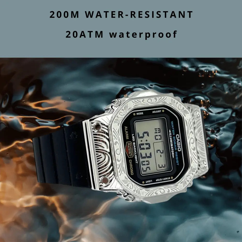 Montre CasiOak Custom Silver Black Pattern - – mod G-Shock DW-5600, vue 3
