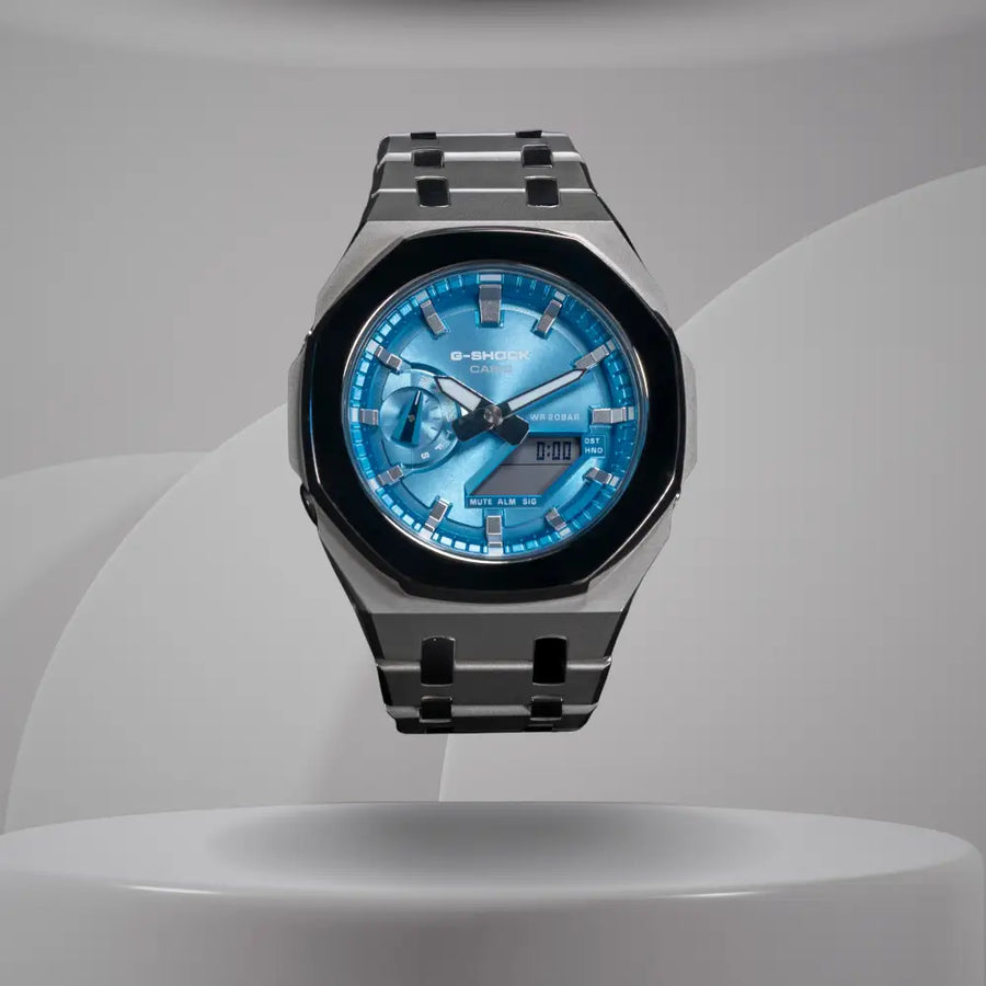 Montre CasiOak Custom – Silver Blue Mirror Polish