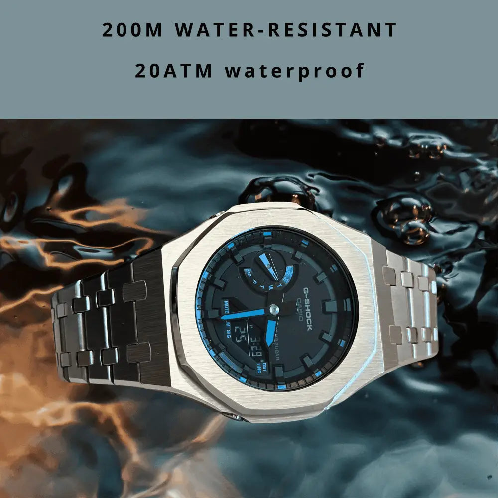 Montre CasiOak Custom Silver Blue – mod G-Shock GA-2100, vue 3