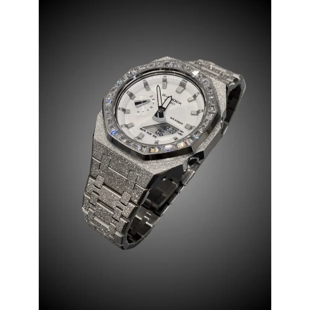 Montre CasiOak Custom Silver Frosted Diamond Bezel – mod G-Shock GA-2100, vue 5
