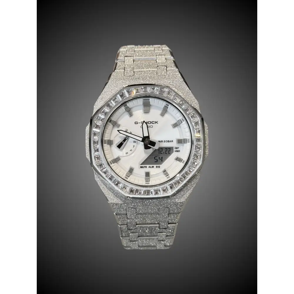 Montre CasiOak Custom Silver Frosted Diamond Bezel – mod G-Shock GA-2100, vue 1