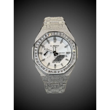 Montre CasiOak Custom Silver Frosted Diamond Bezel – mod G-Shock GA-2100, vue 1