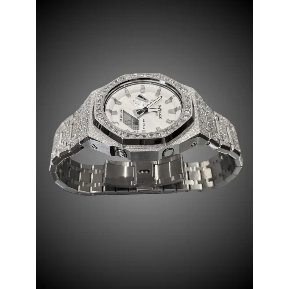 Montre CasiOak Custom Silver Frosted Diamond Bezel – mod G-Shock GA-2100, vue 4