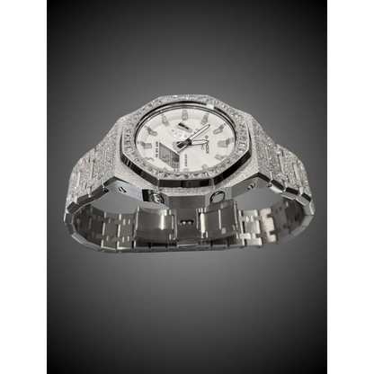Montre CasiOak Custom Silver Frosted Diamond Bezel – mod G-Shock GA-2100, vue 4