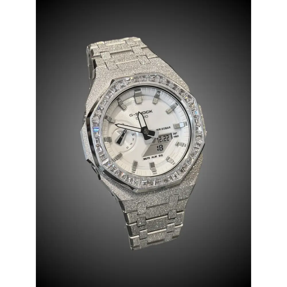 Montre CasiOak Custom Silver Frosted Diamond Bezel – mod G-Shock GA-2100, vue 2