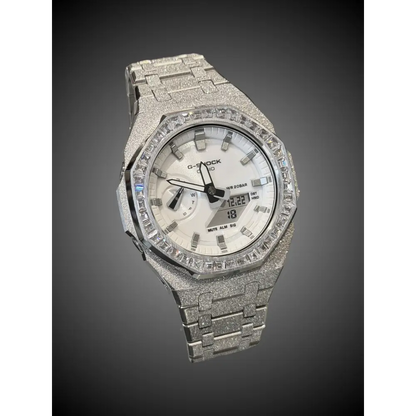 Montre CasiOak Custom Silver Frosted Diamond Bezel – mod G-Shock GA-2100, vue 2