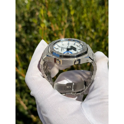 Montre CasiOak Custom Silver Luminous Frosted – mod G-Shock GA-2100, vue 3