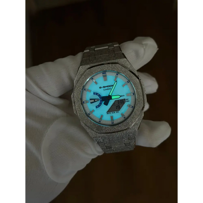 Montre CasiOak Custom Silver Luminous Frosted – mod G-Shock GA-2100, vue 5