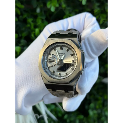 Montre CasiOak Custom Silver Metal – mod G-Shock GAB-2100, vue 2