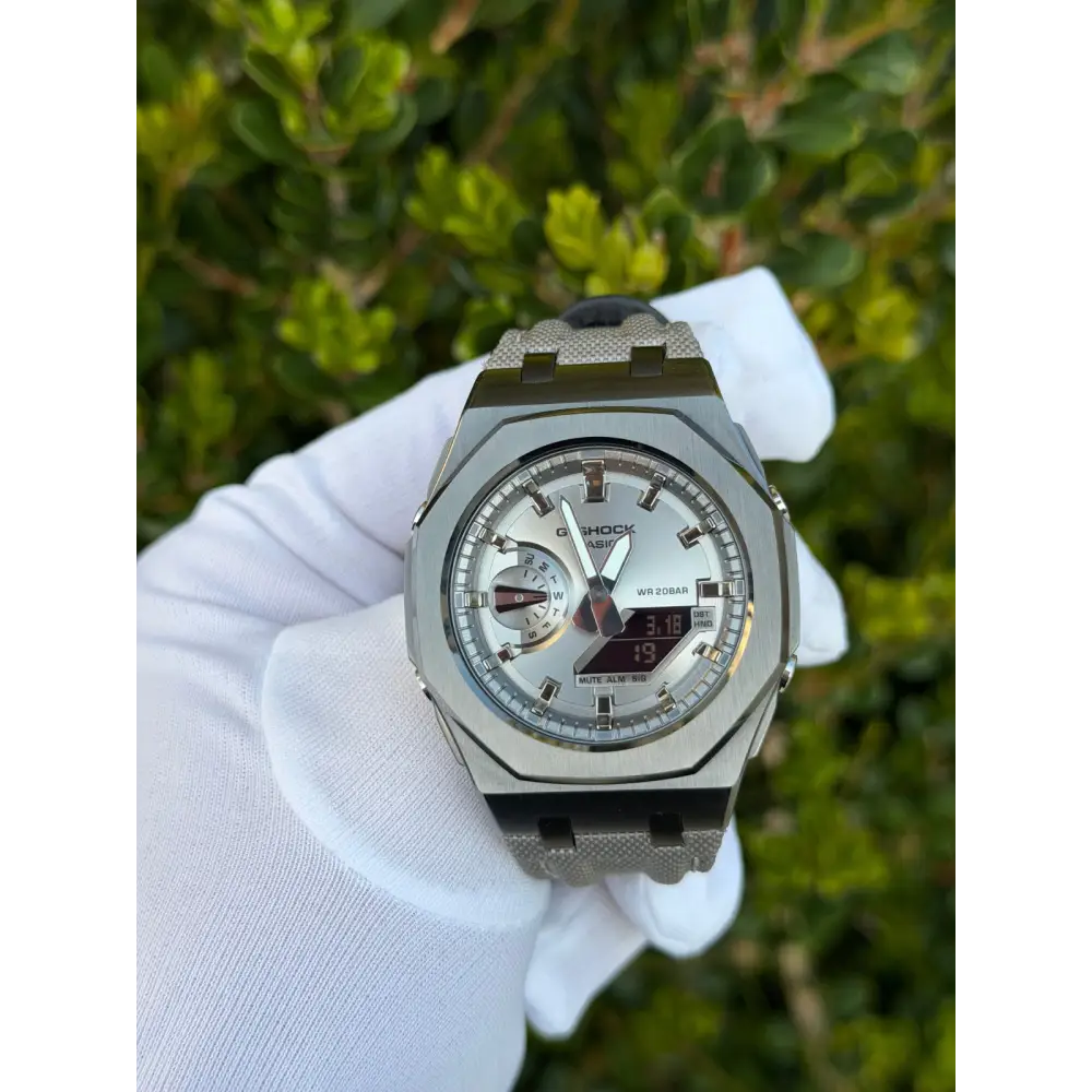 Montre CasiOak Custom Silver Metal – mod G-Shock GAB-2100, vue 1