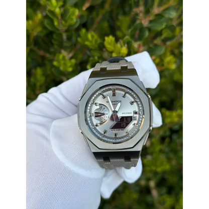 Montre CasiOak Custom Silver Metal – mod G-Shock GAB-2100, vue 1