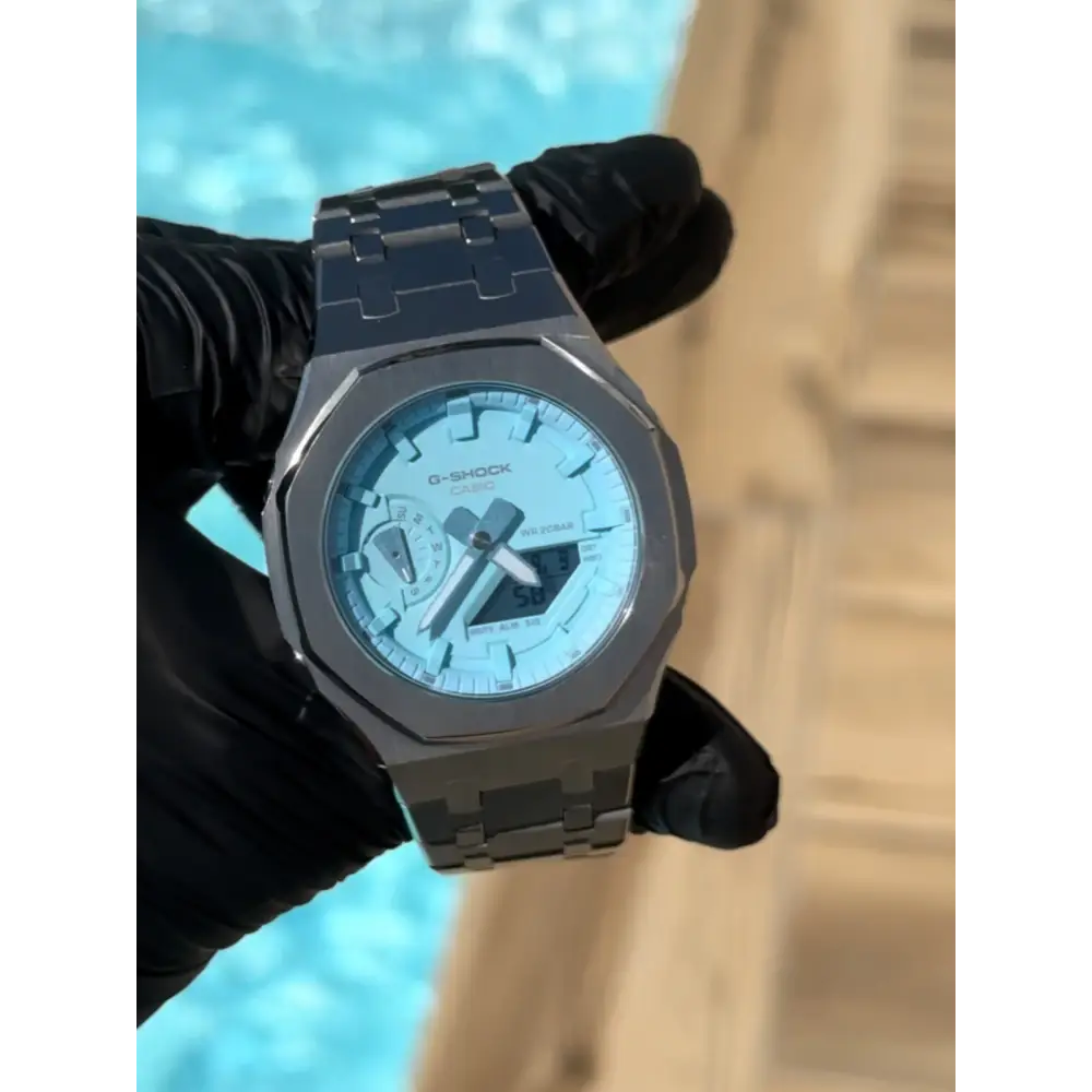 Montre CasiOak Custom Silver Sky Blue – mod G-Shock GA-2100, vue 2
