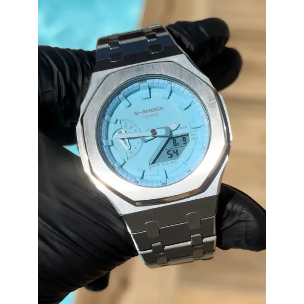 Montre CasiOak Custom Silver Sky Blue – mod G-Shock GA-2100, vue 1