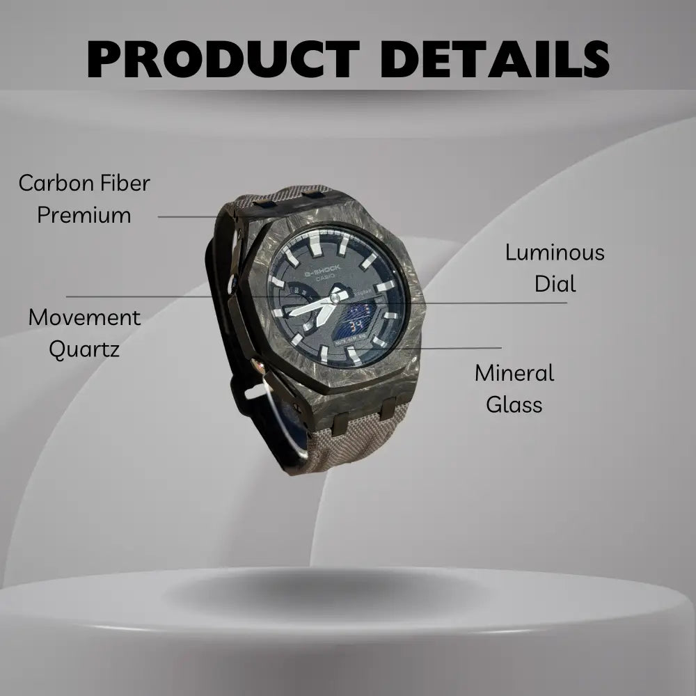 Montre CasiOak Custom Silver White Carbon Fiber – mod G-Shock GA-2100, vue 4