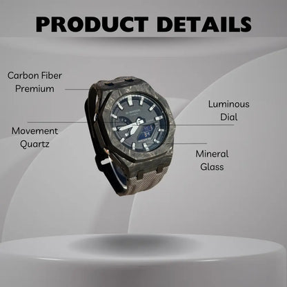 Montre CasiOak Custom Silver White Carbon Fiber – mod G-Shock GA-2100, vue 4