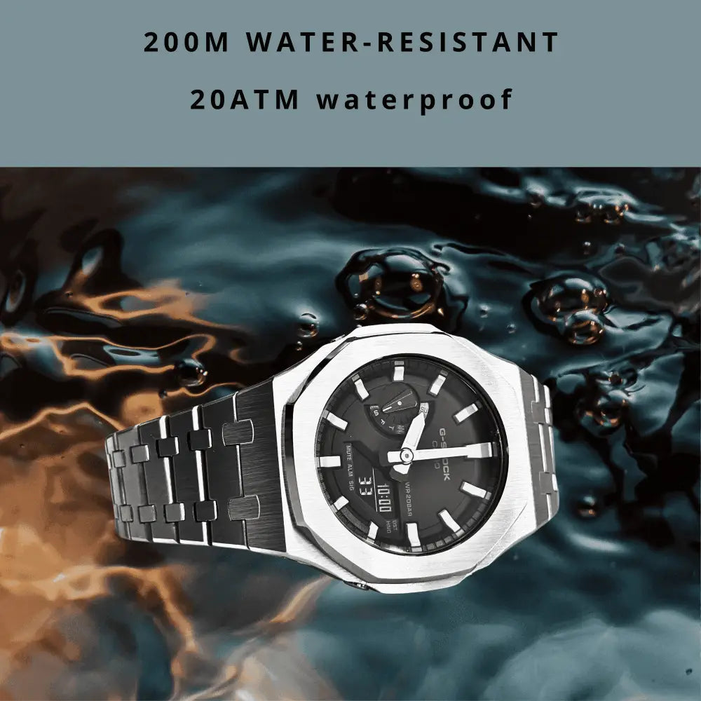 Montre CasiOak Custom Silver White – mod G-Shock GA-2100, vue 3