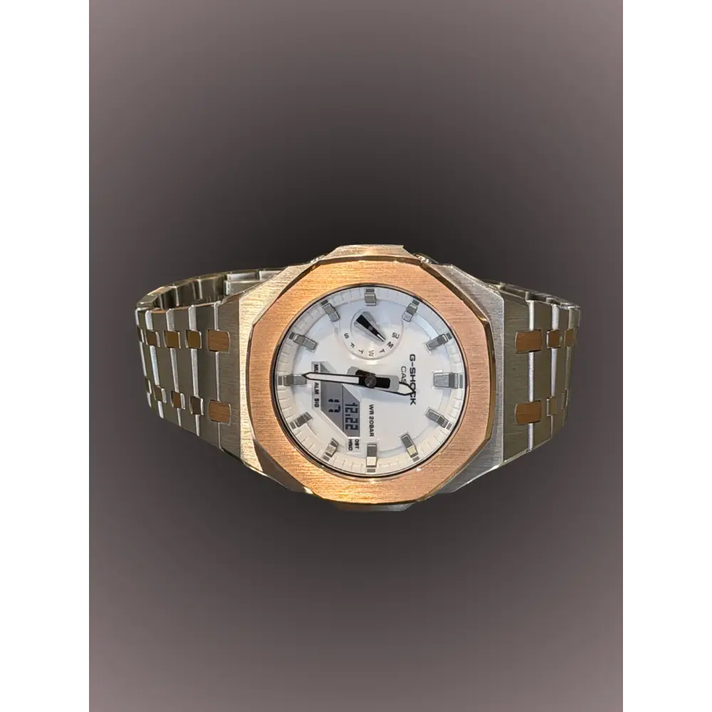 Montre CasiOak Custom Silver White Rose Gold – mod G-Shock GA-2100, vue 3