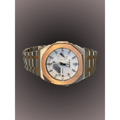 Montre CasiOak Custom Silver White Rose Gold – mod G-Shock GA-2100, vue 3