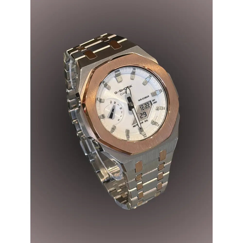 Montre CasiOak Custom Silver White Rose Gold – mod G-Shock GA-2100, vue 2