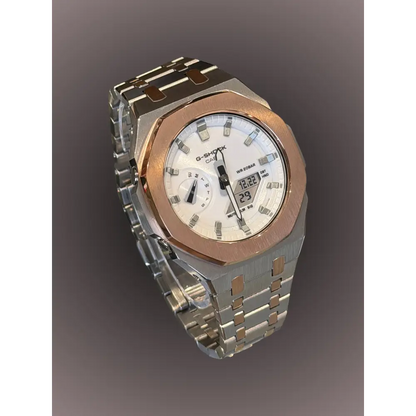 Montre CasiOak Custom Silver White Rose Gold – mod G-Shock GA-2100, vue 2