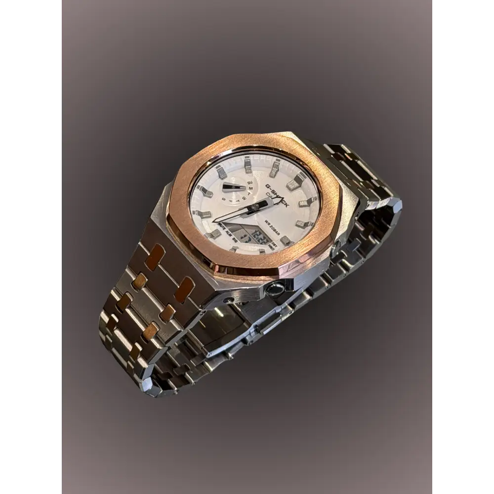 Montre CasiOak Custom Silver White Rose Gold – mod G-Shock GA-2100, vue 4