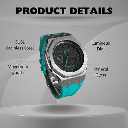 Montre CasiOak Custom Sky Blue – mod G-Shock GA-2100, vue 2