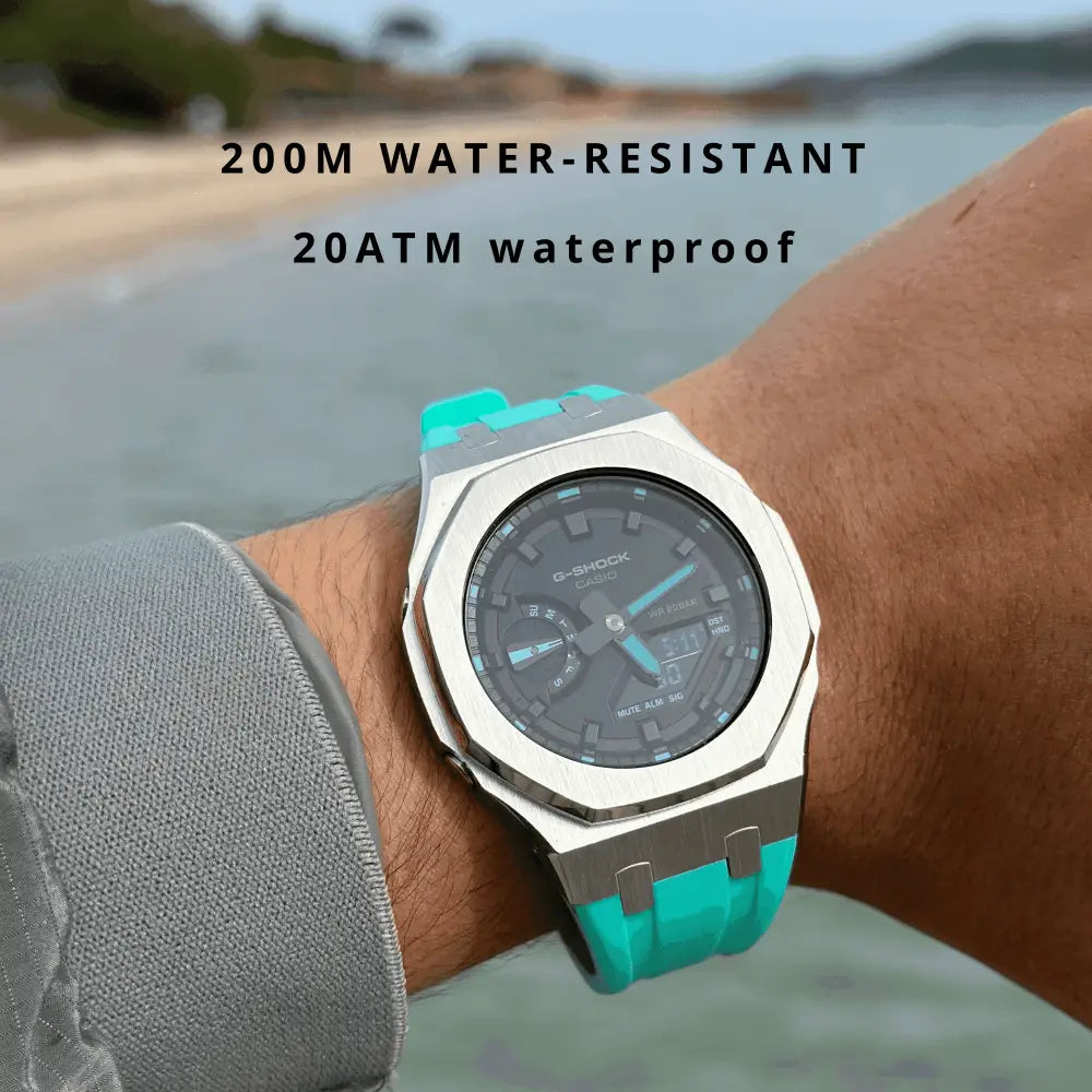 Montre CasiOak Custom Sky Blue – mod G-Shock GA-2100, vue 3