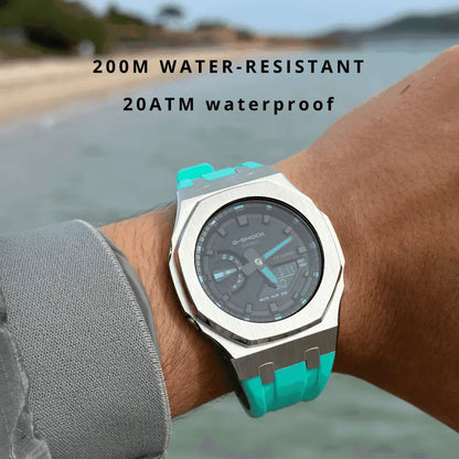 Montre CasiOak Custom Sky Blue – mod G-Shock GA-2100, vue 3