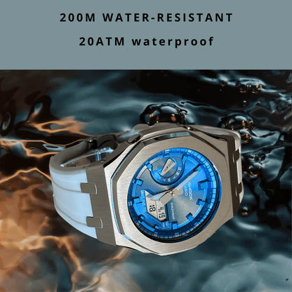 Montre CasiOak Custom White Blue – mod G-Shock GA-2100, vue 3