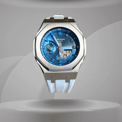 Montre CasiOak Custom White Blue – mod G-Shock GA-2100, vue 1