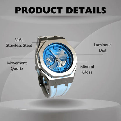 Montre CasiOak Custom White Blue – mod G-Shock GA-2100, vue 2