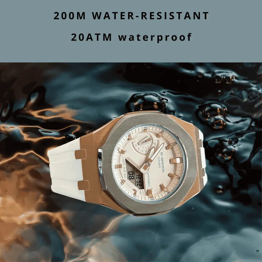 Montre CasiOak Custom White Rose Gold – mod G-Shock GA-2100, vue 3