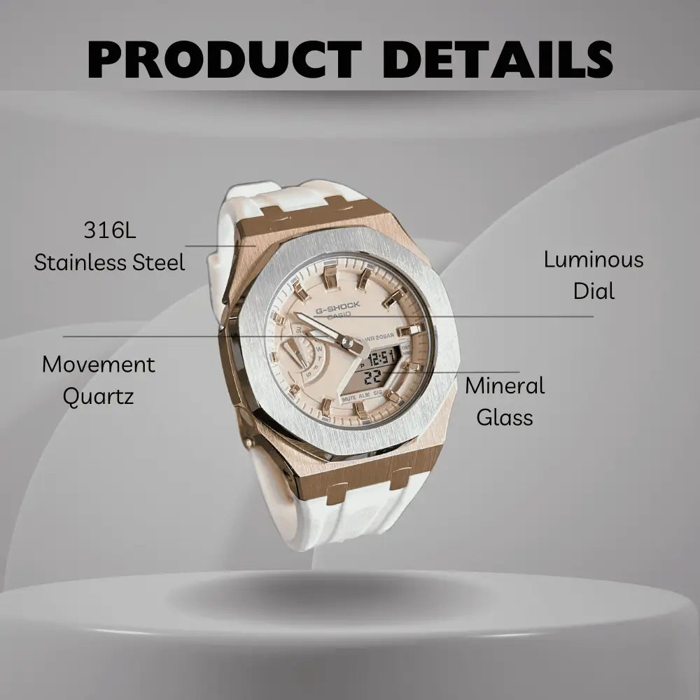 Montre CasiOak Custom White Rose Gold – mod G-Shock GA-2100, vue 2