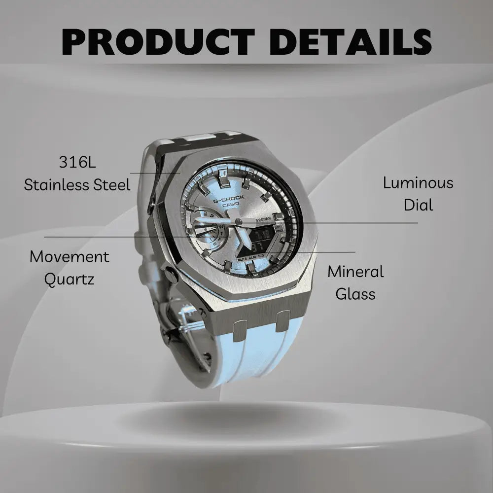 Montre CasiOak Custom White Silver Dial – mod G-Shock GA-2100, vue 2