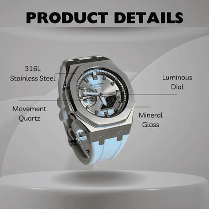 Montre CasiOak Custom White Silver Dial – mod G-Shock GA-2100, vue 2