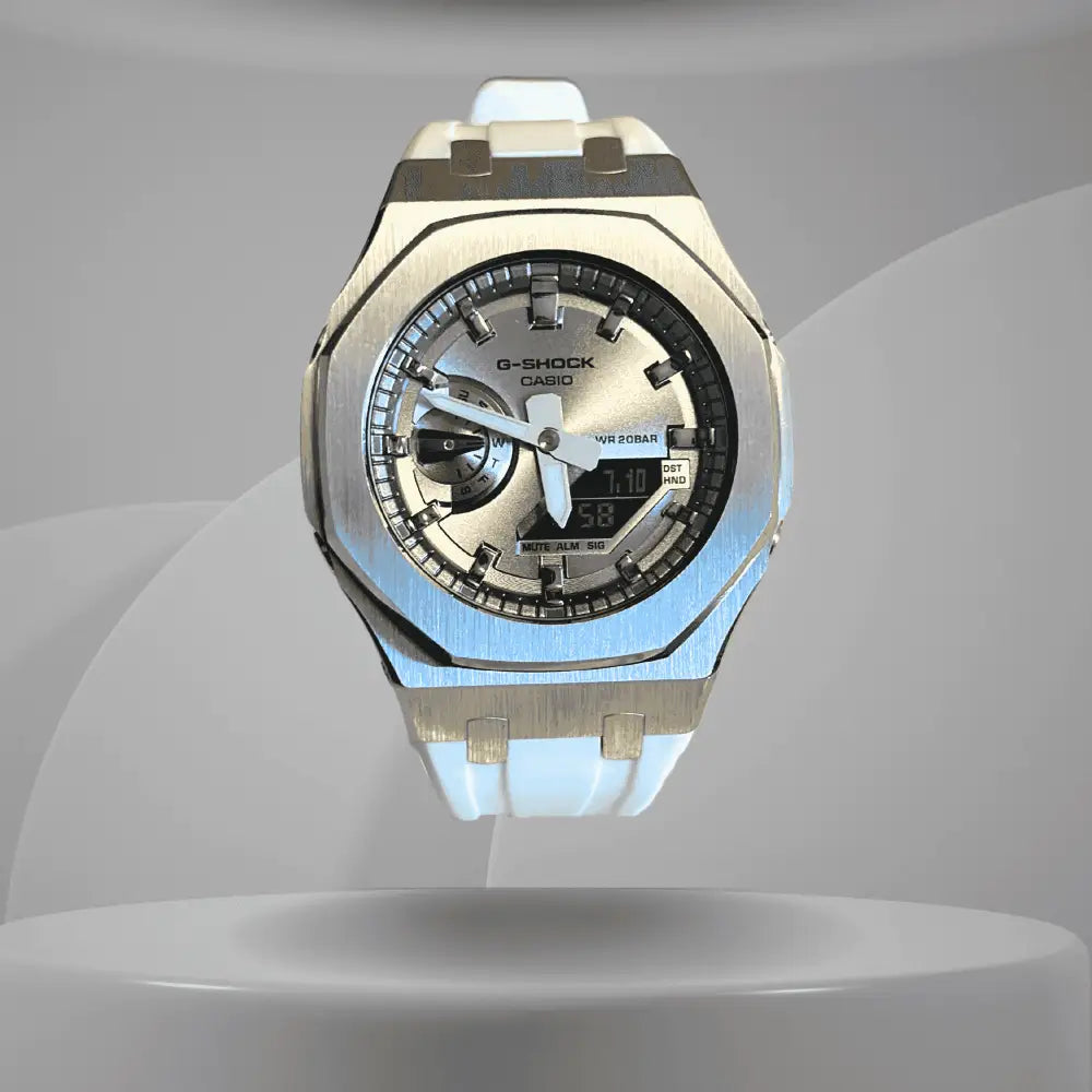 Montre CasiOak Custom White Silver Dial – mod G-Shock GA-2100, vue 1