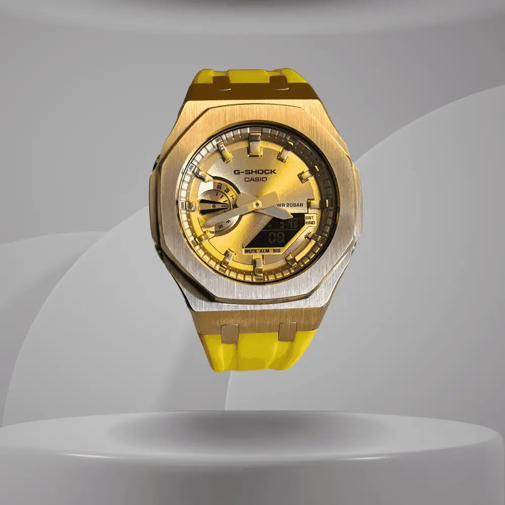 Montre CasiOak Custom Yellow Rose Gold – mod G-Shock GA-2100, vue 1