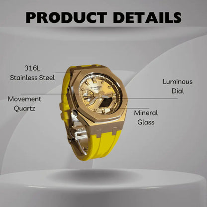 Montre CasiOak Custom Yellow Rose Gold – mod G-Shock GA-2100, vue 2