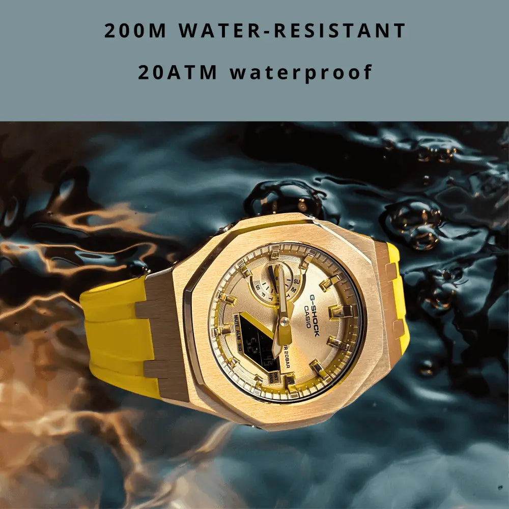 Montre CasiOak Custom Yellow Rose Gold – mod G-Shock GA-2100, vue 3