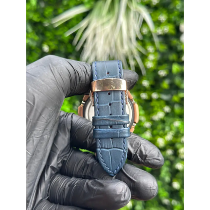 Montre CasiOak Custom Black Blue Alligator Leather - Vintage – mod G-Shock GA-2100, vue 3