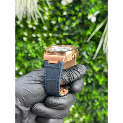 Montre CasiOak Custom White Blue Alligator Leather - – mod G-Shock GA-2100, vue 2