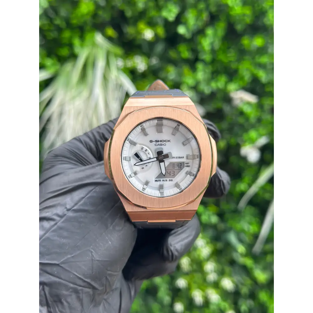 Montre CasiOak Custom White Blue Alligator Leather - – mod G-Shock GA-2100, vue 1