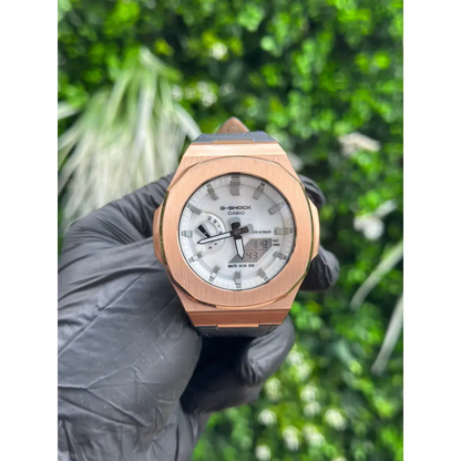 Montre CasiOak Custom White Blue Alligator Leather - – mod G-Shock GA-2100, vue 1