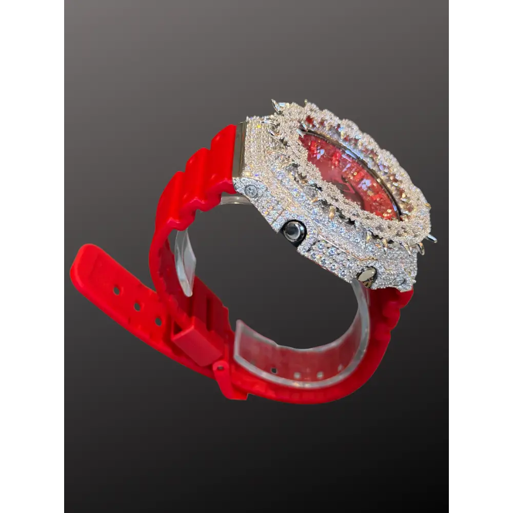 Montre CasiOak Custom Moissanite 925 Full Silver IcedOut Thorn Red - Luxury Mod GA2100 – mod G-Shock GA-2100, vue 4