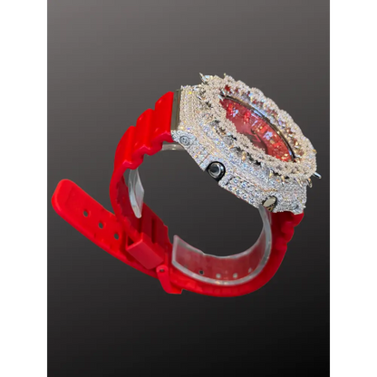 Montre CasiOak Custom Moissanite 925 Full Silver IcedOut Thorn Red - Luxury Mod GA2100 – mod G-Shock GA-2100, vue 4