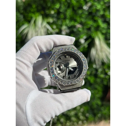 Montre CasiOak Custom Moissanite 925 Full Silver IcedOut - Luxury Mod GA2100 – mod G-Shock GA-2100, vue 1
