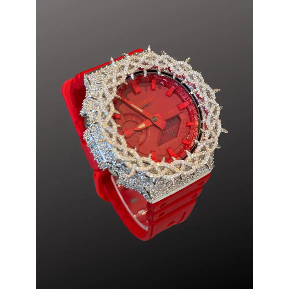 Montre CasiOak Custom Moissanite 925 Full Silver IcedOut Thorn Red - Luxury Mod GA2100 – mod G-Shock GA-2100, vue 2