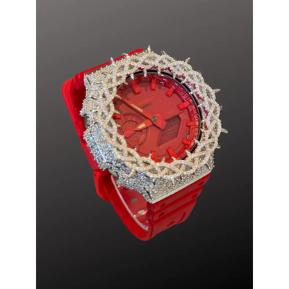 Montre CasiOak Custom Moissanite 925 Full Silver IcedOut Thorn Red - Luxury Mod GA2100 – mod G-Shock GA-2100, vue 2