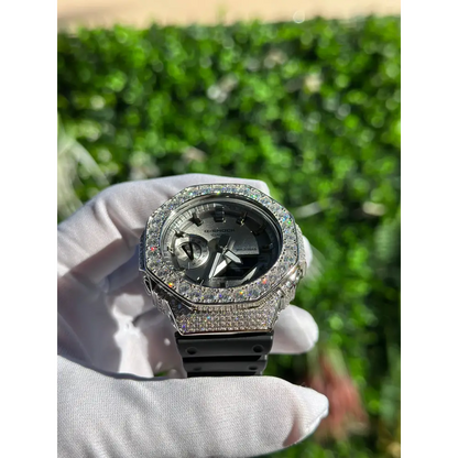 Montre CasiOak Custom Moissanite 925 Full Silver IcedOut - Luxury Mod GA2100 – mod G-Shock GA-2100, vue 3